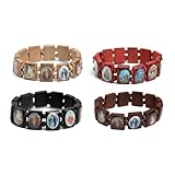 4 Stück Holz Jesus Armband Saints Rosenkranz, dehnbares Holzarmband mit...