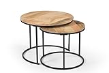 iAnanas 2er Set runder Couchtisch runde Beistelltische Mangoholz Eisen...