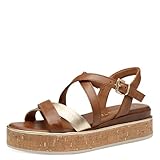 MARCO TOZZI Damen Sandalen flach mit Schließe Plateau, Braun (Cognac...