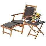 GOPLUS 2 in 1 Sonnenliege klappbar, Deckchair mit Beistelltisch, aus...