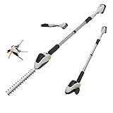 HumiLuft Akku Heckenschere mit Teleskopstiel und Rollen, 3-in-1...