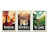 KKMM Herr der Ringe Retro-Reiseposter – Set mit 3 Stück – LOTR...
