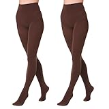 EVERSWE 2 Pairs Women's Microfiber Opaque Tights (S-M, Coffee)