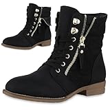 VAN HILL Damen Schnürstiefeletten Spitze Stiefeletten Zipper Worker Boot...