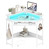 COSTWAY Eckschreibtisch mit Ladestation, dreieckiger Winkelschreibtisch mit...