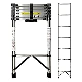 Edelstahl Teleskopleiter 2,7m Einzelleiter Hochfest Verstärkt, Tragbare...