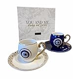 CINAR NAZAR Design Blaues Auge 4-teiliges Türkische Mokkatassen-Set, 2x...