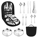 Camping Geschirr Set 2 Personen, 12-teilig Picknick Set Edelstahl, Camping...