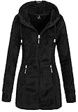 Sublevel Damen Teddyfleece-Jacke Mantel LSL-357 mit Kapuze black M