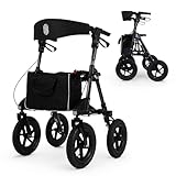 Rollator für draußen mit Luftbereifung bequemem Sitz und Lehne - robust...