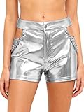 Zaldita Damen Mini Shorts Metallisch Glänzend Hoher Bund Elastisch Für...