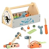 DAJASD Werkzeugkasten aus Holz, Holzspielzeug Werkzeugkoffer Kinder,...