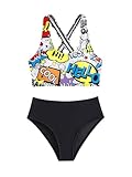 Floerns Mädchen-Bikini-Set, Buchstaben, Cartoon-Grafik, überkreuzter...