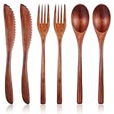 HJZHII 6 teiliges Holzbesteck zum Essen, Nanmu Holzlöffel, Gabeln,...