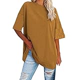 Damen Oversize T Shirt Rundhals Kurzärmeliges Tops Casual Lockere Basic...