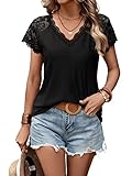 GORGLITTER Damen Spitzenkontrast T-Shirt Sommer Oberteil Spitzenärmel Tops...