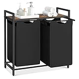 VASAGLE Wäschekorb 2 Fächer, Wäschesammler mit Ablage, Wäschebox,...