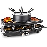 Klarstein 3-in-1 Raclette Fondue Kombi und Grill, 1100W Raclette-Fondue-Set...