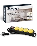 Kopp 4-Fach Feuchtraum-Steckdosenleiste mit Schalter in schwarz/gelb -...