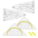 Geodreieck Set, 4 Stück Parabelschablone Mathe, Parabel Lineal, Geodreieck...