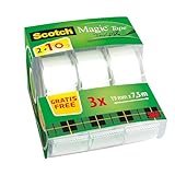 Scotch Magic Tape - 3 Handabroller 19 mm x 7,5 m - Unsichtbares Klebeband...