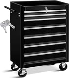 Masko® Werkstattwagen - 7 Schubladen, schwarz | Abschließbar | Massives...
