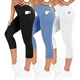TNNZEET 3er Pack Leggings Damen 3/4 mit Taschen Capri für Sport, High...