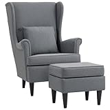 HOMCOM Ohrensessel mit Hocker Sessel mit Leinenoptik, Lendenkissen,...