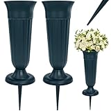 VGECEE Grabvase mit Erdspieß 2 Stück Friedhofsvase mit Sockel Grab...