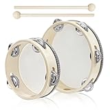 2 Stück Handtrommel 8 Zoll und 6 Zoll,Tamburin Holz für Erwachsene...