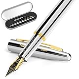 Nicpro Füllfederhalter Set, luxuriöses silber-goldenes Füller, 0,7 mm...