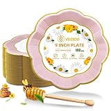 VEIZEDD 100 Stück rosa und goldene Pappteller, 22,9 cm,...