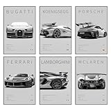 Auto Leinwand Poster Wandkunst Supercar Kunstdrucke 6 Stück Set (6 Set,...