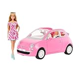 Barbie Fahrzeug für Puppen FIAT Rosa mit Puppe für Mädchen ab 3 Jahren