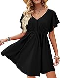 Beluring Sommer Kleider Rüschenärmel Freizeitkleid V-Ausschnitt Unter Dem...