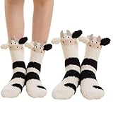 FENQURO Kuschelsocken Damen Süße Kuh Socken Damen Stoppersocken 1 Paar...