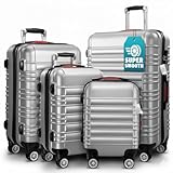 LOKLNEYK 4-Teiliges Hartschalenkoffer Set in Silber mit 360° Rollen, ABS...