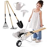 ROBOTIME Kinder-Metallschubkarre & Pflanzwerkzeuge, 5-teiliges großes...