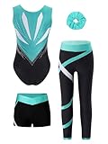 Miutii 4tlg.Mädchen Turnanzug Glitzer Gymnastikanzug mit Shorts Hose und...