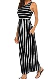 BDTECAOR Damen Sommer Casual Streifen Maxikleid Ärmellos Lockere Strand...