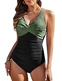 heekpek Badeanzug Damen Bauchweg Einteilige Bademode V-Ausschnitt Swimsuit...