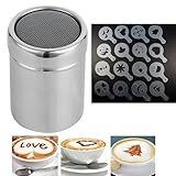 Kakaostreuer Edelstahl mit 16 Pcs Kaffee Schablone Druckformen, Mehlstreuer...