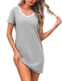 Litherday Nachthemd Damen Kurzarm Baumwolle Schlafshirt Sommer Sleepshirt...