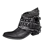 Damen Stiefel Mädchen Kurze Bootie Cowboy Motorrad Lederschuhe...