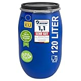 plasteo® 120 Liter Weithalsfass mit Deckel und Spannring Futtertonne...