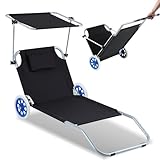 Ollewiellan Strandliege mit Rollen Klappbar Liegestuhl Strand 5-Fach...
