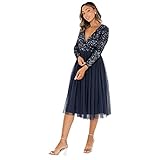 Maya Deluxe Damen Maya Faux Warp Front Embellished Midi Bridesmaid Dress,...