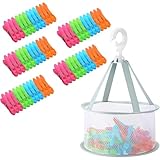 Hipzeepo Packung mit 60 Wäscheklammern mit Wäschekorb für Hängeboxen,...