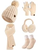 heekpek Mütze Schal Handschuhe Ohrenschützer und Socken Set Damen 5...