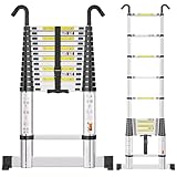 SIMPDIY 4,1M Teleskopleiter, Aluleiter ausziehbar mit Stabilisator, Leiter...